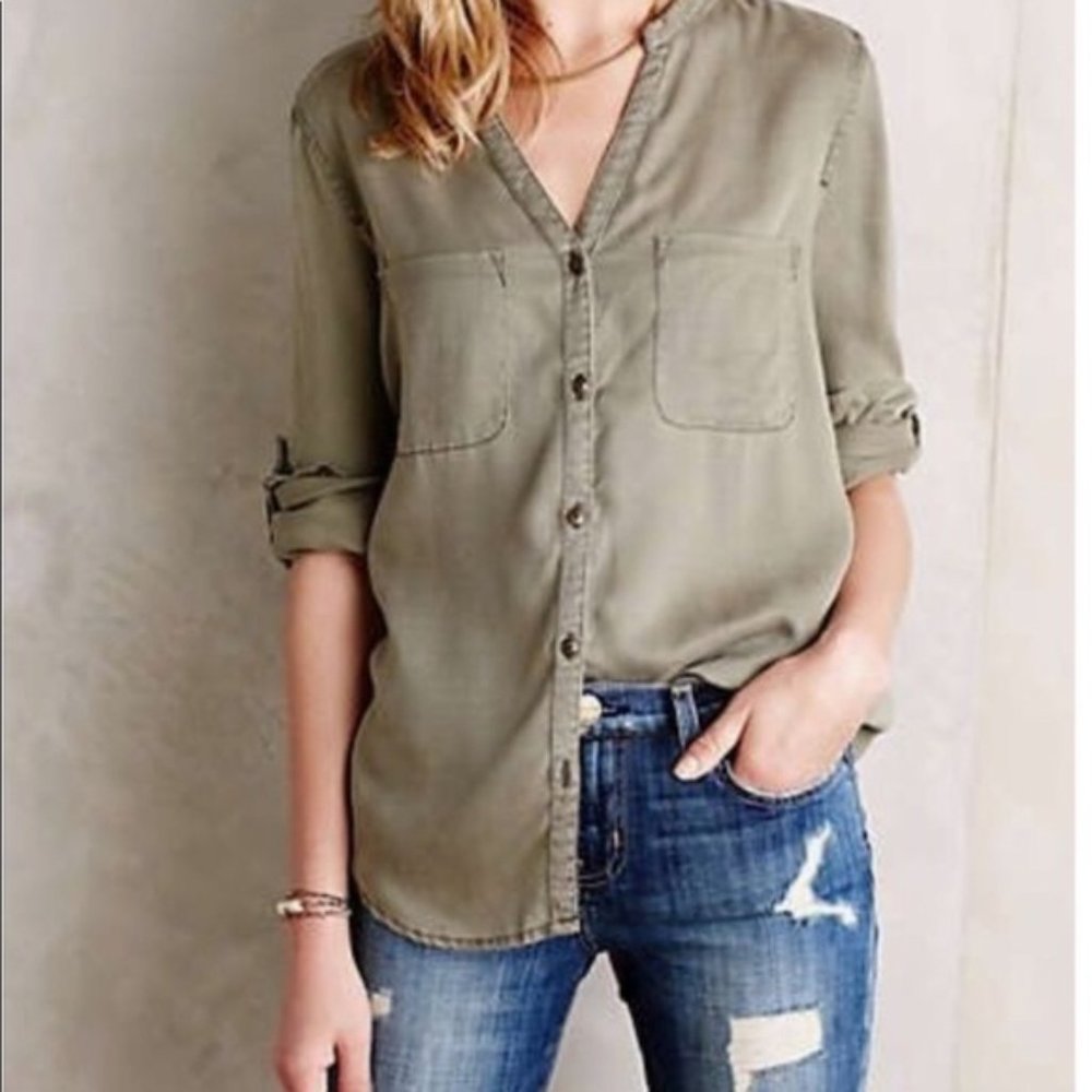 ANTHROPOLOGIE Sageleaf Cargo Button Down Shirt Q15